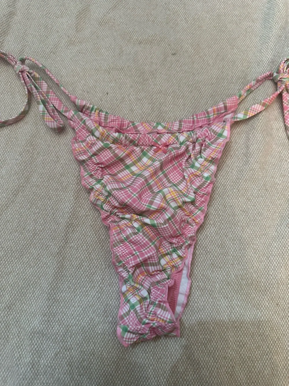 New! Frankie's Bikinis x Pink reign strawberry Plaid Bikini Bottom 38967